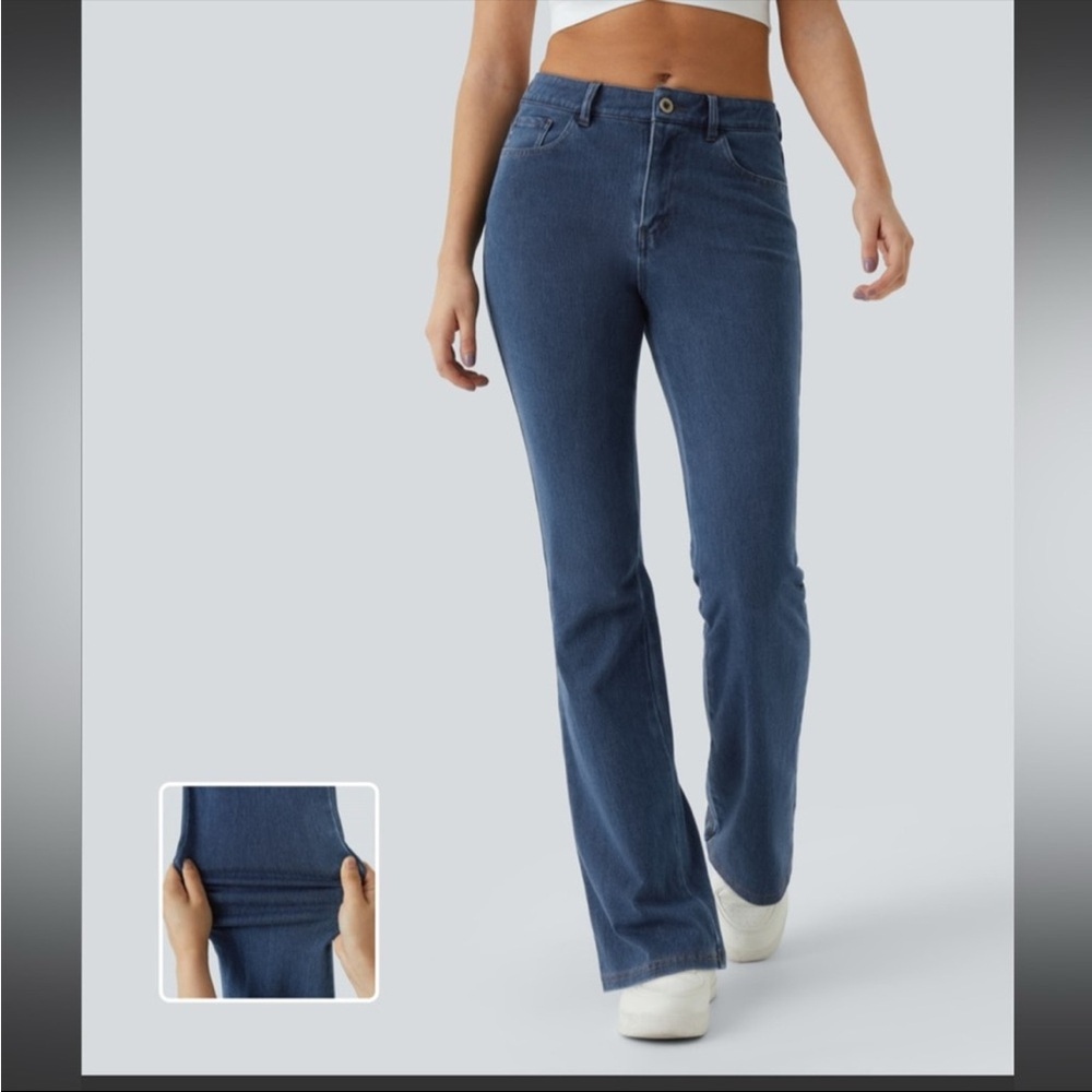 Halara Flex Mid Rise Button Pocket Stretchy Bootcut Jeans